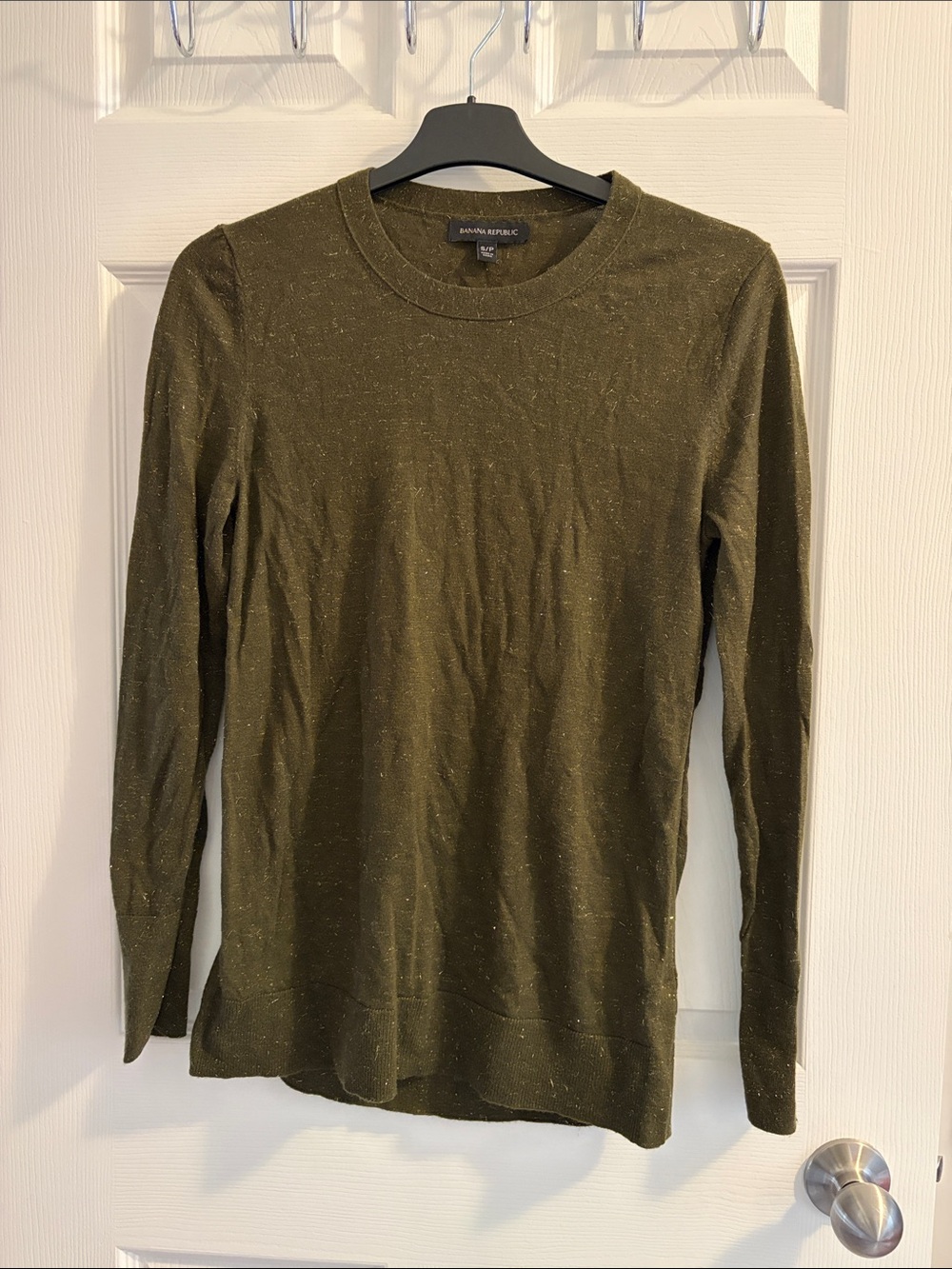 Banana Republic Olive Green Crewneck Sweater with Gold Fleck Wool Blend Knit